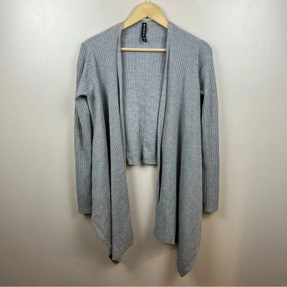 Athleta Solstice Wrap Cardigan Sweater Small Gray Merino Wool Ribbed Draped - Picture 3 of 10